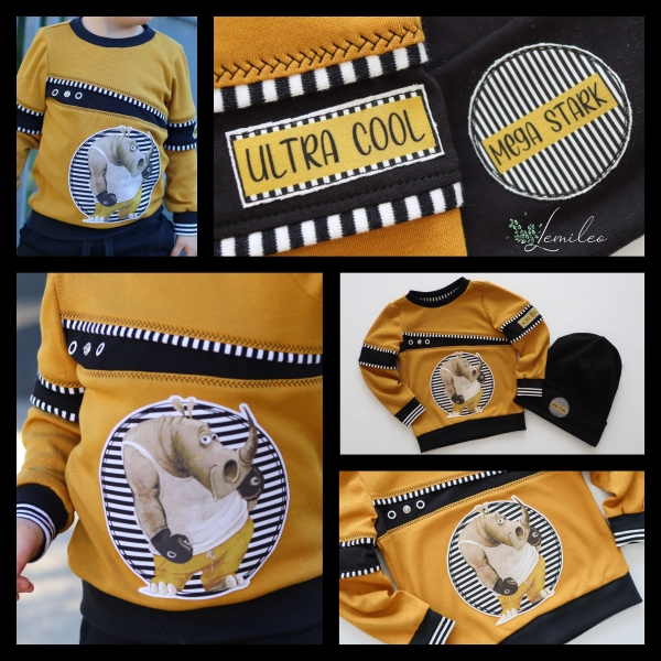 Patch / Aufnäher  -  "Starkes Nashorn" - Streifen schwarz weiß